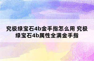 究极绿宝石4b金手指怎么用 究极绿宝石4b属性全满金手指